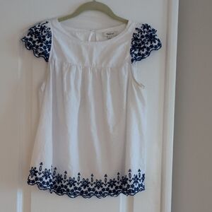 Madewell White Blouse with Blue Embroidery
